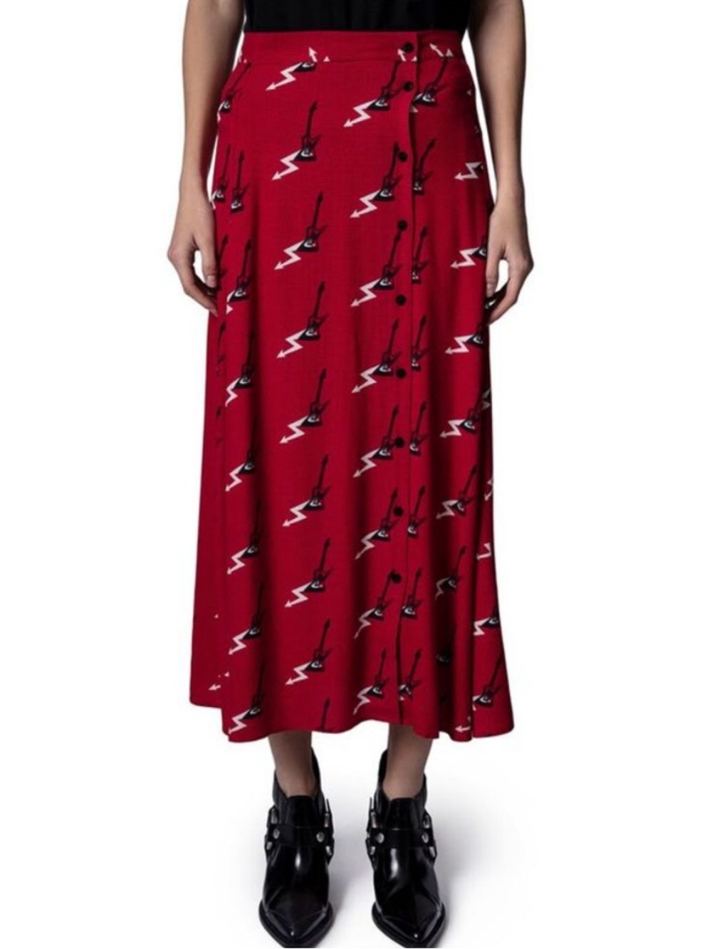 Zadig & Voltaire Rouge June Guitare Midi Skirt, Size 38 / Medium - Picture 4 of 13